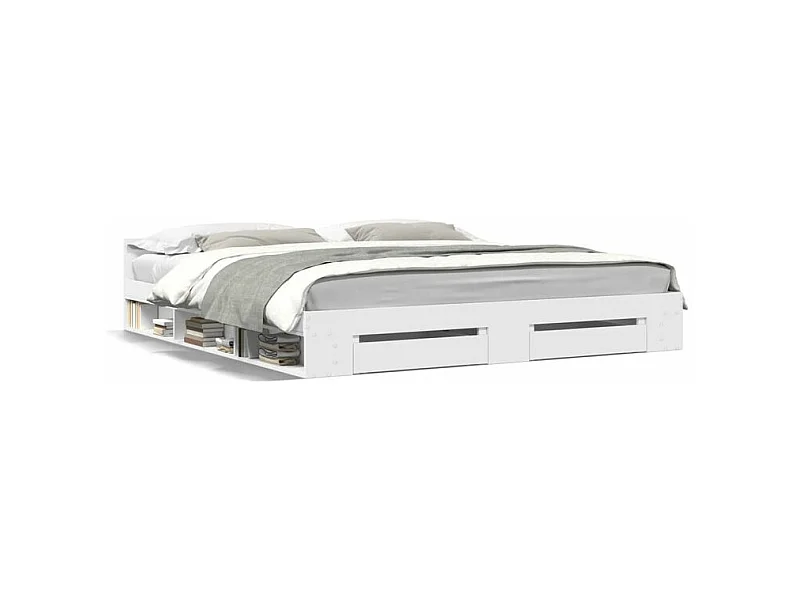 Cadre de lit avec tiroirs blanc 180x200 bois d'ingénierie