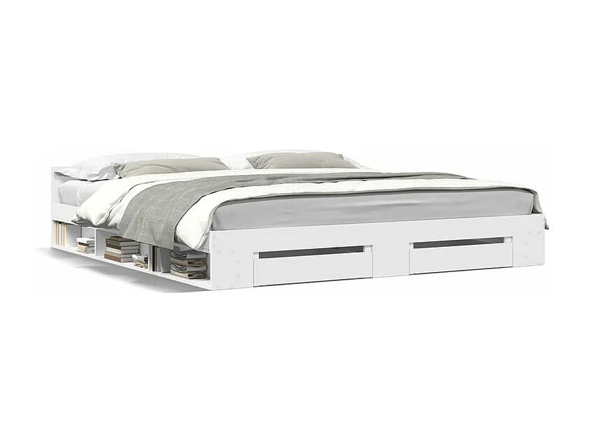 Cadre de lit avec tiroirs blanc 180x200 bois d'ingénierie