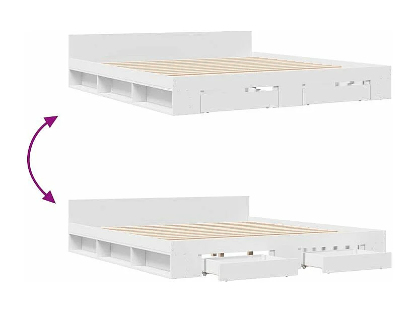 Cadre de lit avec tiroirs blanc 180x200 bois d'ingénierie