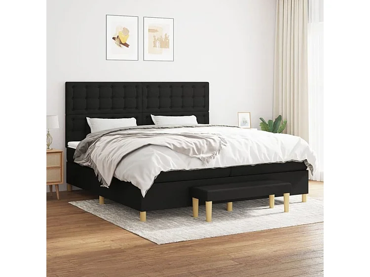 Sommier à lattes de lit avec matelas Noir 200x200 Tissu