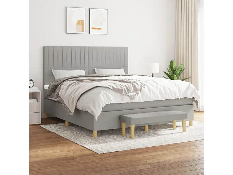 Sommier à lattes de lit avec matelas Gris clair 160x200 Tissu