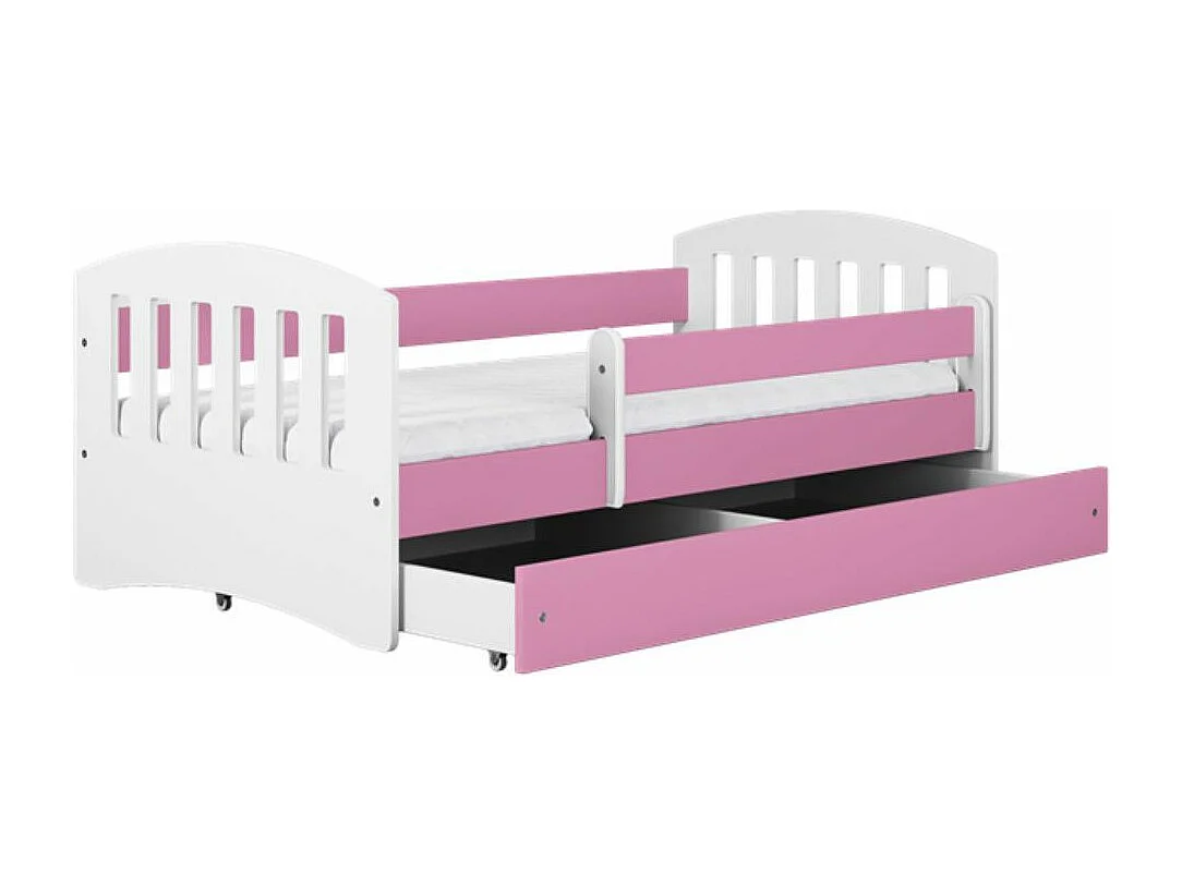 Lit enfant avec barrière de sécurité amovible rose Klaky-Matelas mousse-80x180