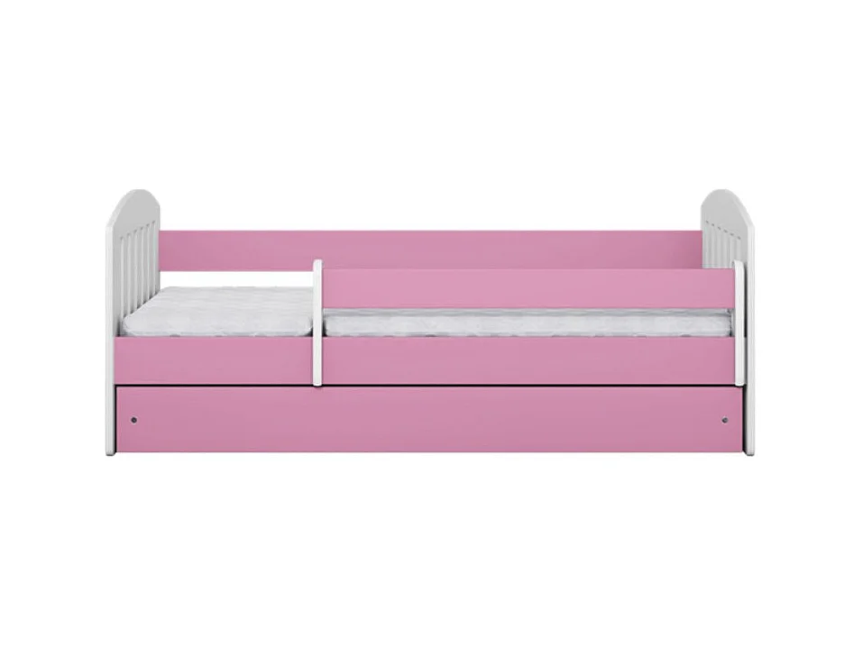 Lit enfant avec barrière de sécurité amovible rose Klaky-Matelas mousse-80x180