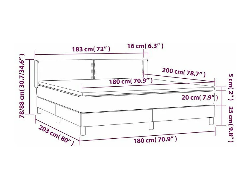 Sommier à lattes de lit et matelas Gris foncé 180x200 Velours