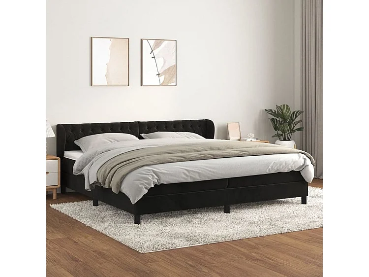 Sommier à lattes de lit et matelas Noir 200x200 Velours