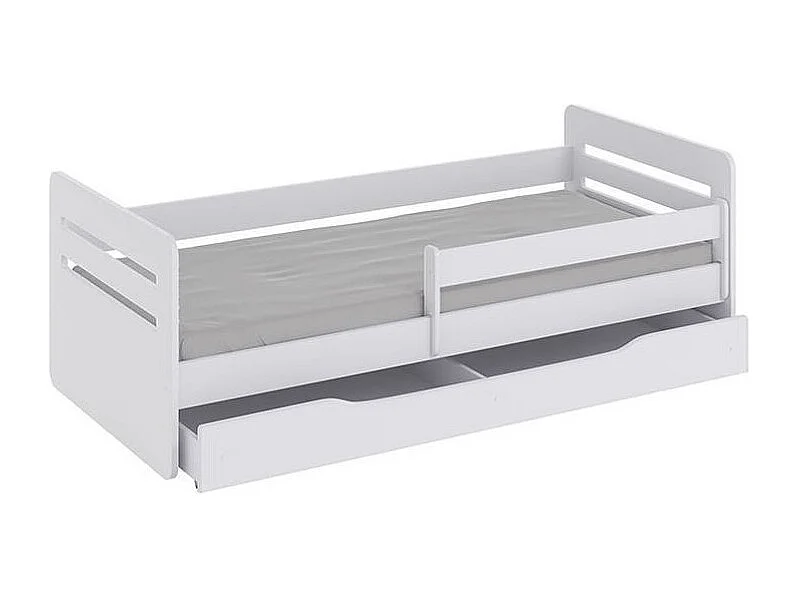 Lit enfant avec barrière de sécurité amovible blanc Moly-Matelas mousse-80x160-Tiroirs Avec tiroir