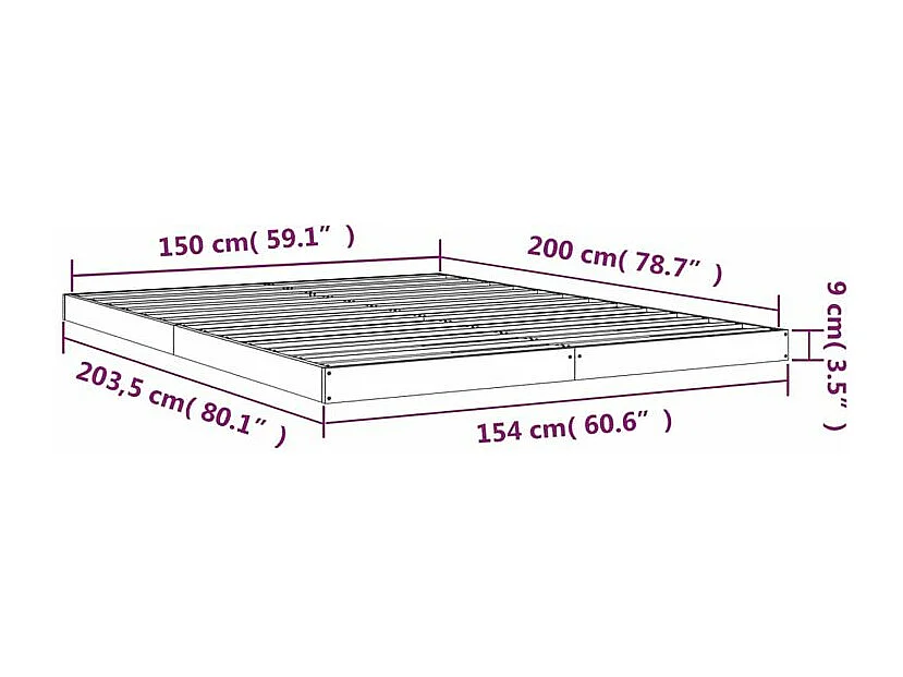 Cadre de lit blanc 150x200 très grand bois de pin massif