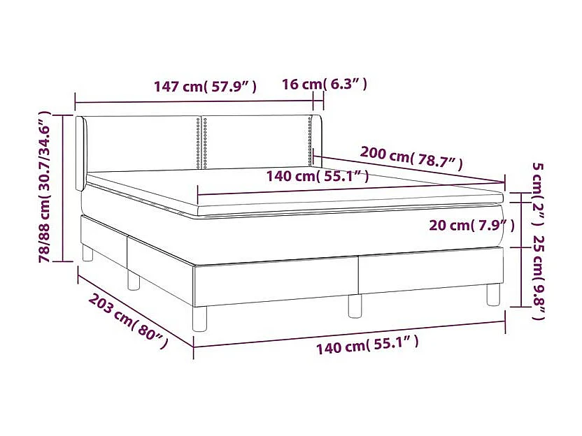 Sommier à lattes de lit et matelas Gris foncé 140x200 Velours