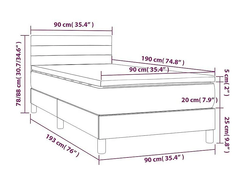 Sommier à lattes de lit et matelas Gris foncé 90x190 Tissu