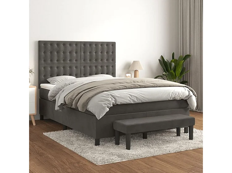 Sommier à lattes de lit et matelas Gris foncé 140x190 Velours