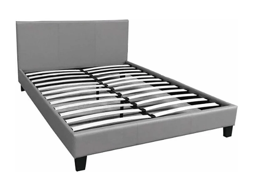 Lit double simili cuir Diag-Couleur Gris-160x200