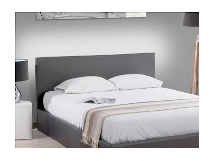 Lit double simili cuir Diag-Couleur Gris-160x200