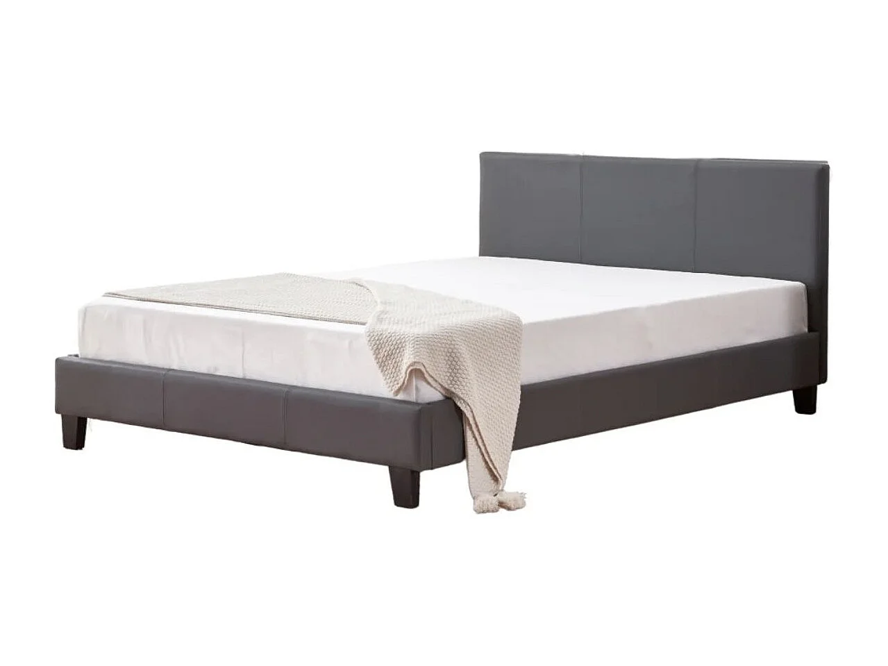 Lit double simili cuir Diag-Couleur Gris-160x200