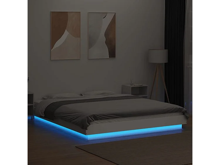 Cadre de lit avec lumières LED blanc 160x200 bois ingénierie