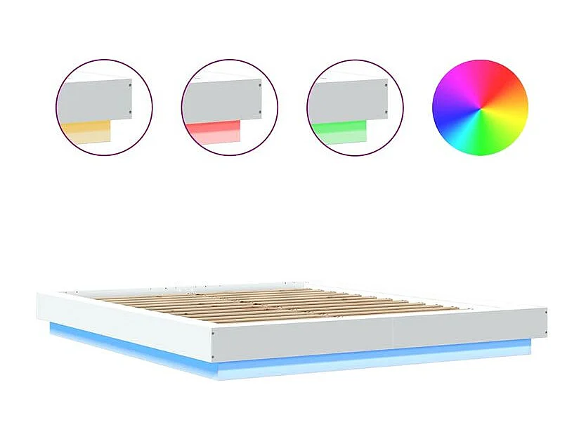 Cadre de lit avec lumières LED blanc 160x200 bois ingénierie