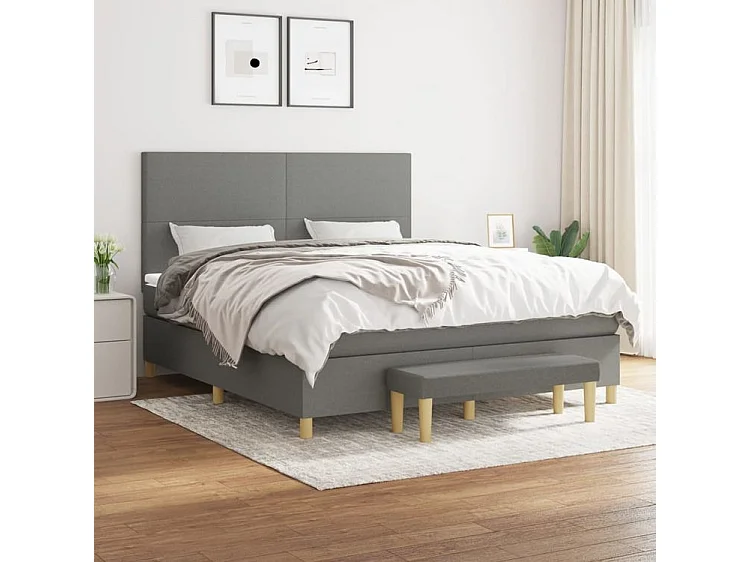 Sommier à lattes de lit avec matelas Gris foncé 180x200 Tissu