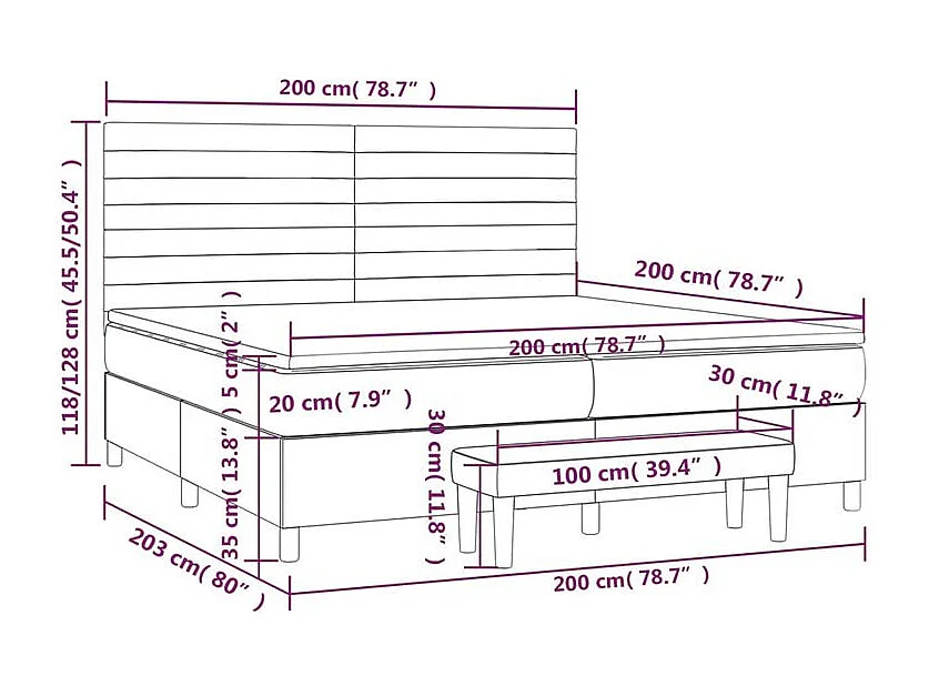 Sommier à lattes de lit avec matelas Gris foncé 200x200 Tissu
