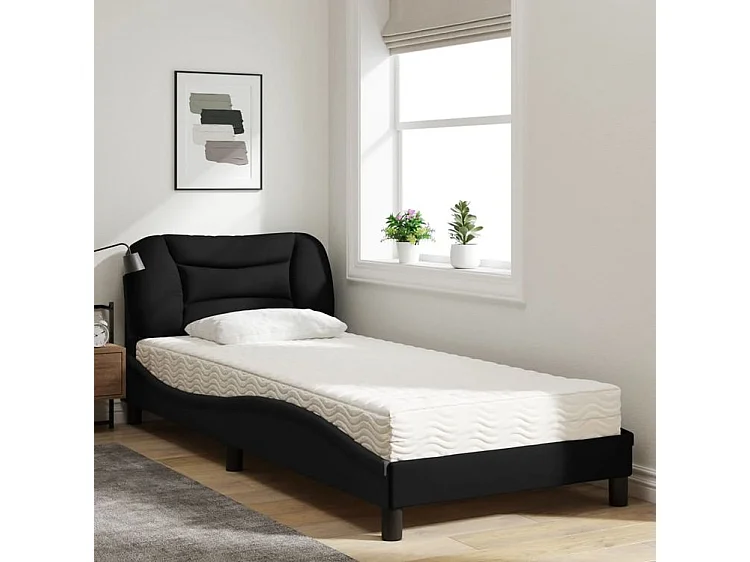 Lit avec matelas noir 80x200 tissu