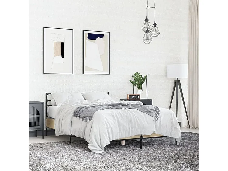 Cadre de lit chêne sonoma 120x200 bois d'ingénierie et métal