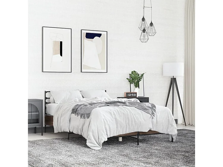 Cadre de lit chêne marron 135x190 bois d'ingénierie et métal