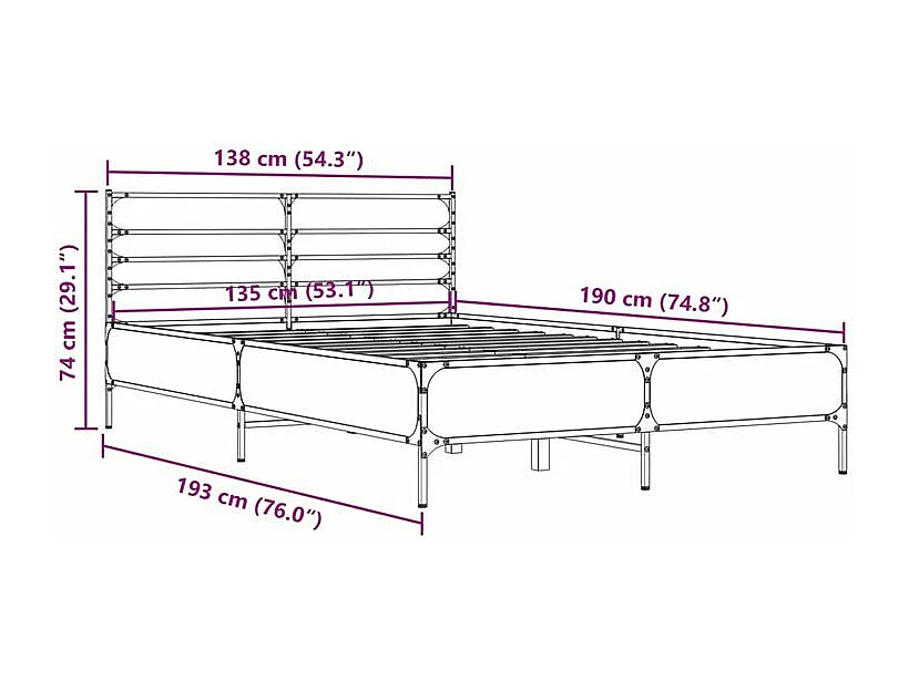 Cadre de lit chêne marron 135x190 bois d'ingénierie et métal