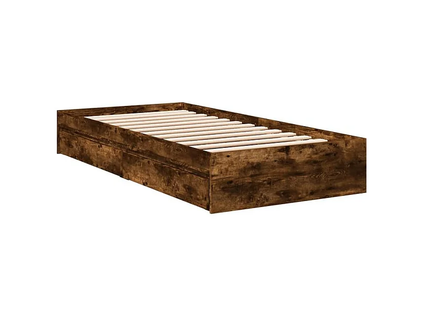 Cadre de lit et tiroirs chêne fumé 90x200 bois d'ingénierie