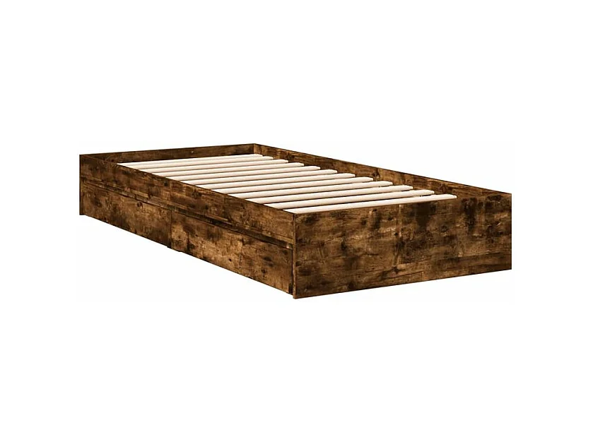 Cadre de lit et tiroirs chêne fumé 90x200 bois d'ingénierie