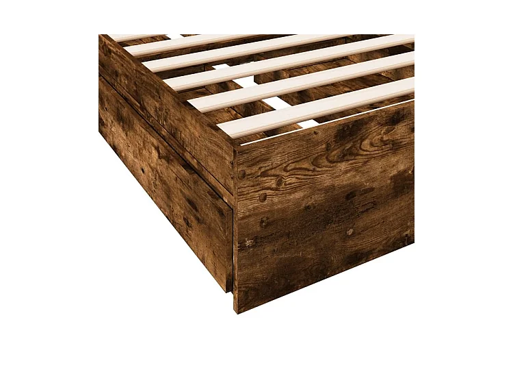 Cadre de lit et tiroirs chêne fumé 90x200 bois d'ingénierie