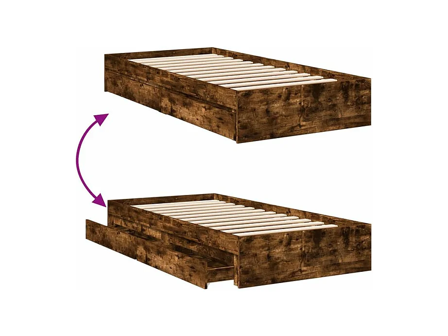 Cadre de lit et tiroirs chêne fumé 90x200 bois d'ingénierie
