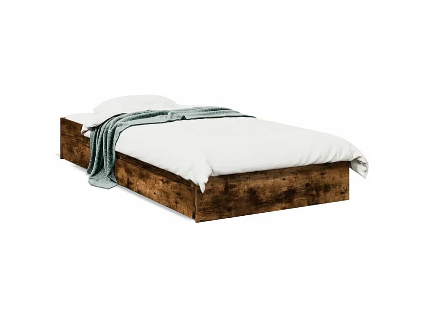 Cadre de lit et tiroirs chêne fumé 90x200 bois d'ingénierie