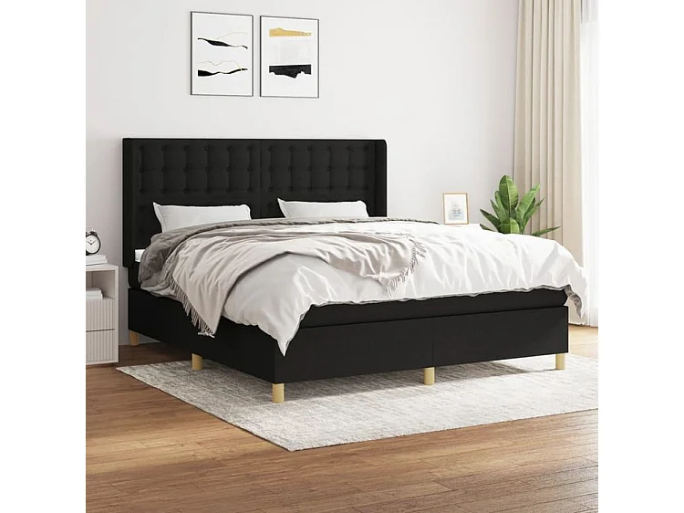 Sommier à lattes de lit avec matelas Noir 160x200 Tissu