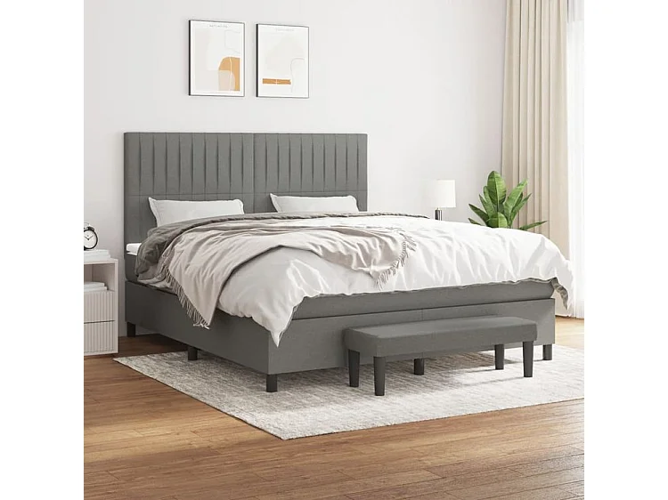 Sommier à lattes de lit avec matelas Gris foncé 160x200 Tissu