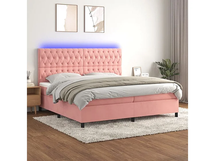 Sommier à lattes de lit matelas et LED Rose 200x200 Velours