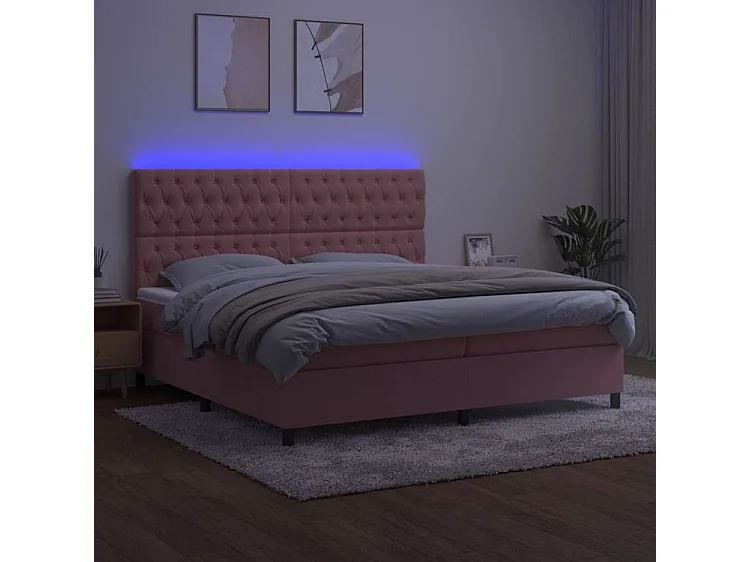 Sommier à lattes de lit matelas et LED Rose 200x200 Velours