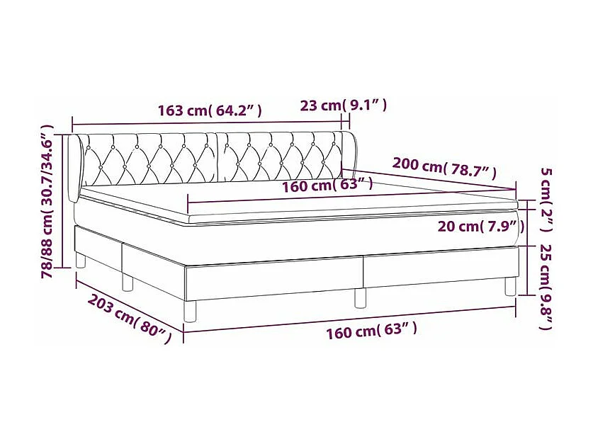 Sommier à lattes de lit et matelas Gris clair 160x200 Velours