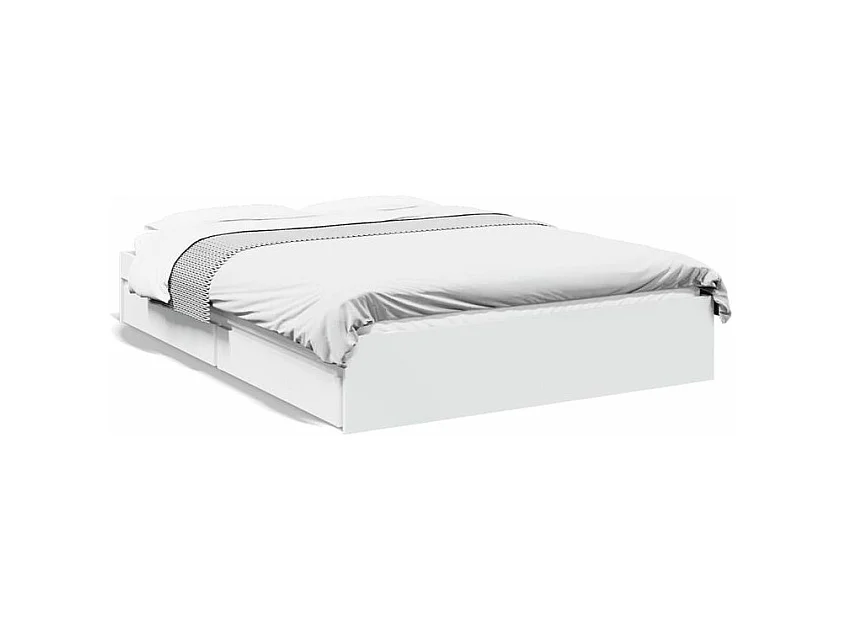 Cadre de lit avec tiroirs blanc 140x190 bois d'ingénierie