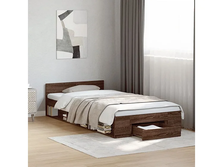 Cadre de lit et tiroir chêne marron 100x200 bois ingénierie