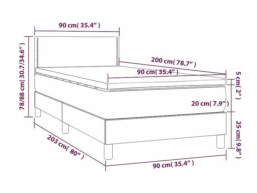 Sommier à lattes de lit avec matelas Noir 90x200 Velours