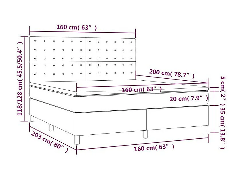 Sommier à lattes de lit avec matelas Gris foncé 160x200 Tissu