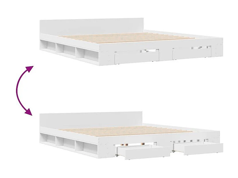 Cadre de lit avec tiroirs blanc 200x200 bois d'ingénierie