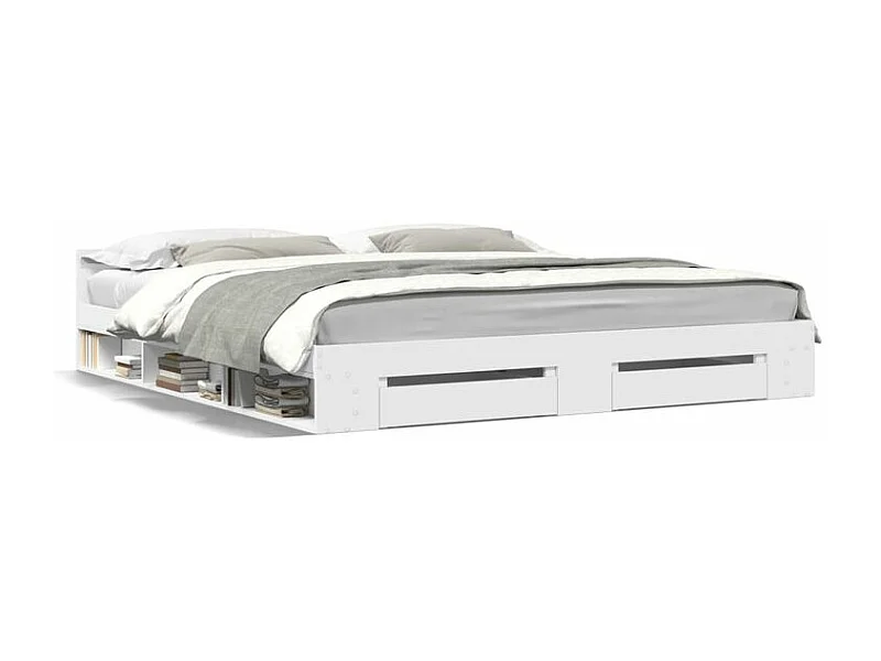 Cadre de lit avec tiroirs blanc 200x200 bois d'ingénierie