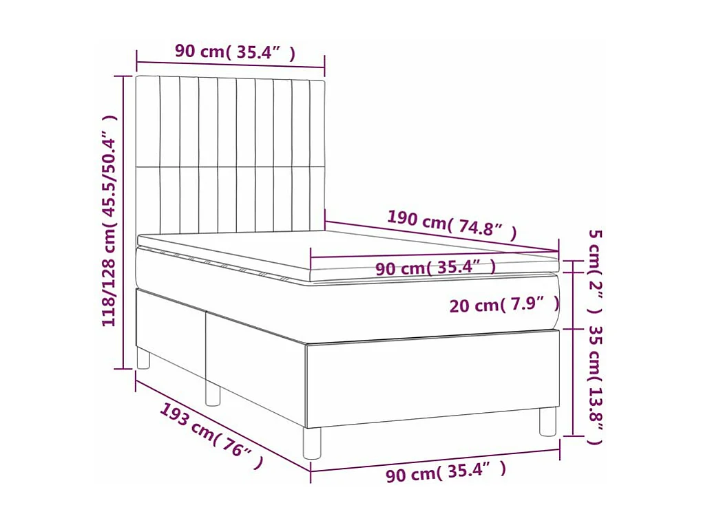 Sommier à lattes de lit et matelas Gris clair 90x190 Velours