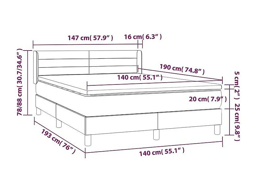 Sommier à lattes de lit et matelas Gris clair 140x190 Velours
