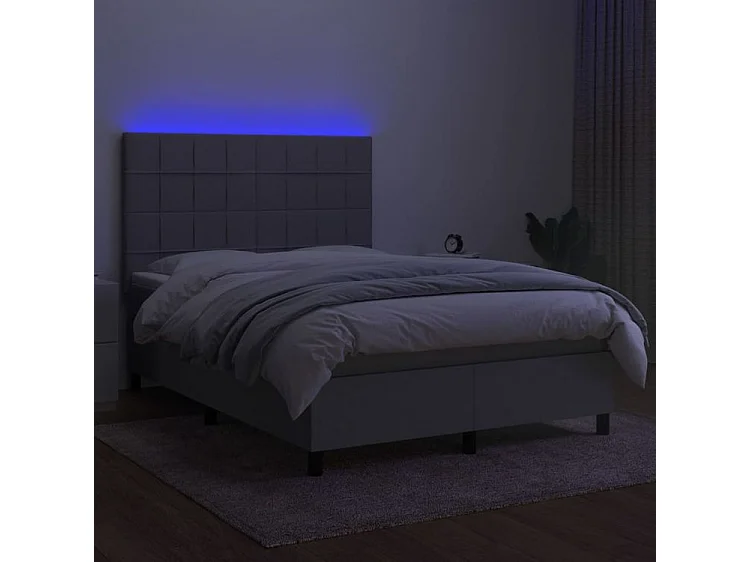 Sommier à lattes de lit et matelas et LED Gris clair 140x190