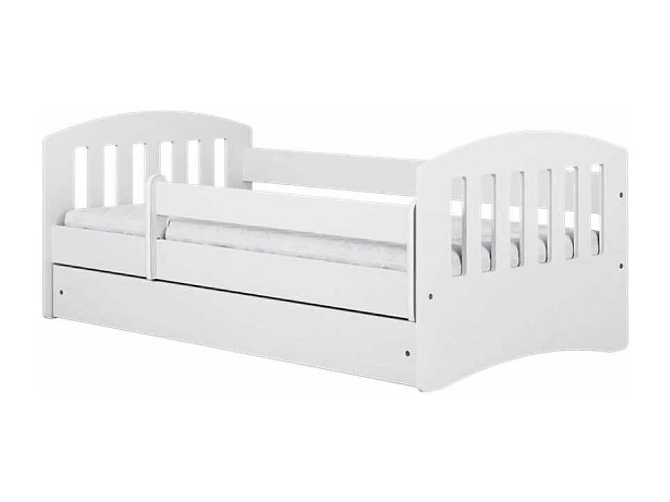 Lit enfant avec barrière de sécurité amovible blanc Klaky-Matelas mousse-80x180-Tiroirs Avec tiroir