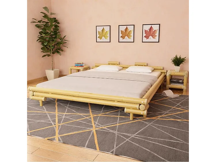 Lit adulte bambou et rotin clair Kyca 180x200