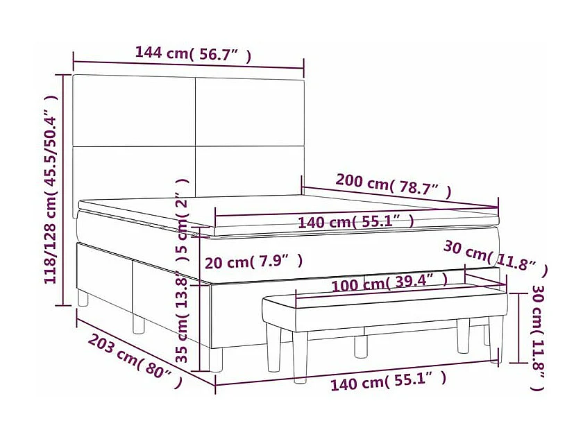 Sommier à lattes de lit avec matelas Gris foncé 140x200 Tissu