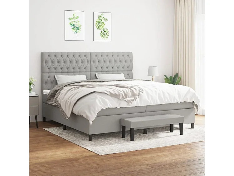 Sommier à lattes de lit avec matelas Gris clair 200x200 Tissu