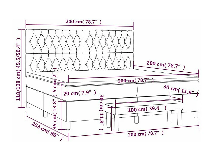 Sommier à lattes de lit avec matelas Gris clair 200x200 Tissu