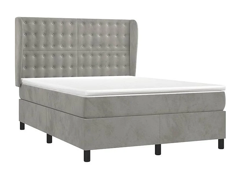 Sommier à lattes de lit et matelas Gris clair 140x190 Velours